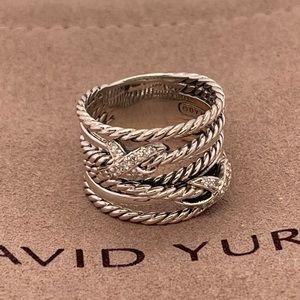 David Yurman Double X Crossover Ring with Pave Diamonds size 6.5